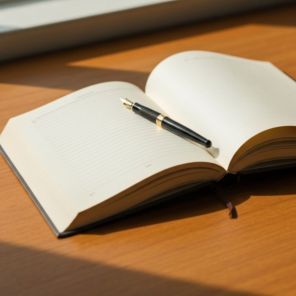 Offenes Buch auf einem Tisch mit Notizen