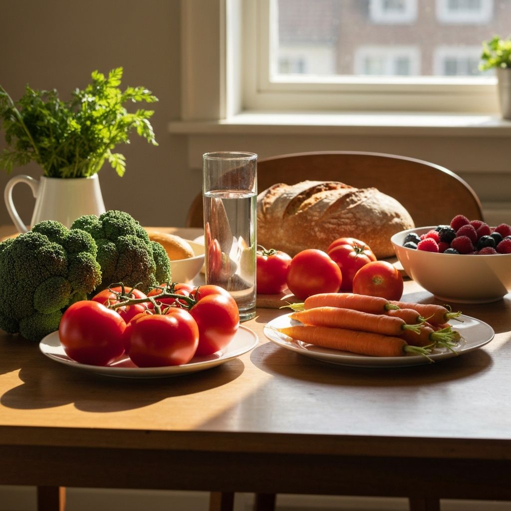 Alltagsszene mit verschiedenen Lebensmitteln auf einem Küchentisch